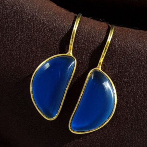 Designer Gold Plated Half Circle Earrings with Monalisa Stone | Best Hook Style Jewelry - "Blue"