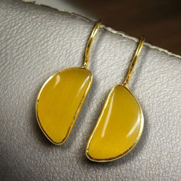 Designer Gold Plated Half Circle Earrings with Monalisa Stone | Best Hook Style Jewelry - "Yellow"