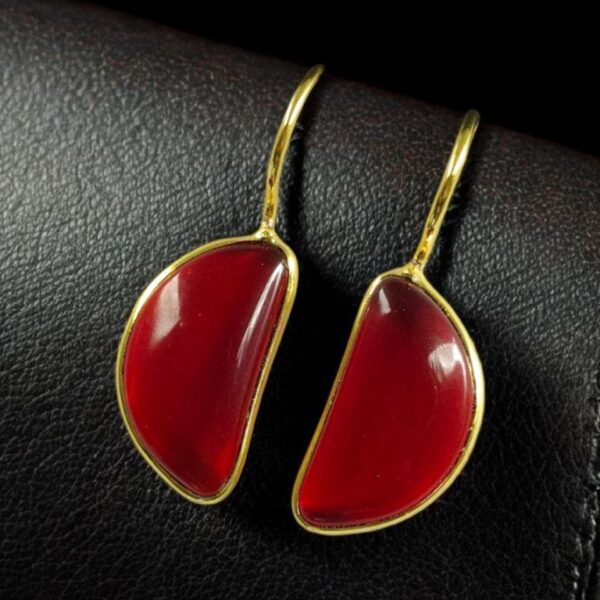 Designer Gold Plated Half Circle Earrings with Monalisa Stone | Best Hook Style Jewelry - "Red"