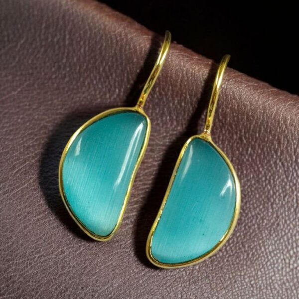 Designer Gold Plated Half Circle Earrings with Monalisa Stone | Best Hook Style Jewelry - "Aqua"