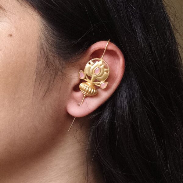 Adorable Gold Plated Lotus Design Earcuff | Casual & Traditional Wear Jewelry Gift For Her - "Baby Pink"