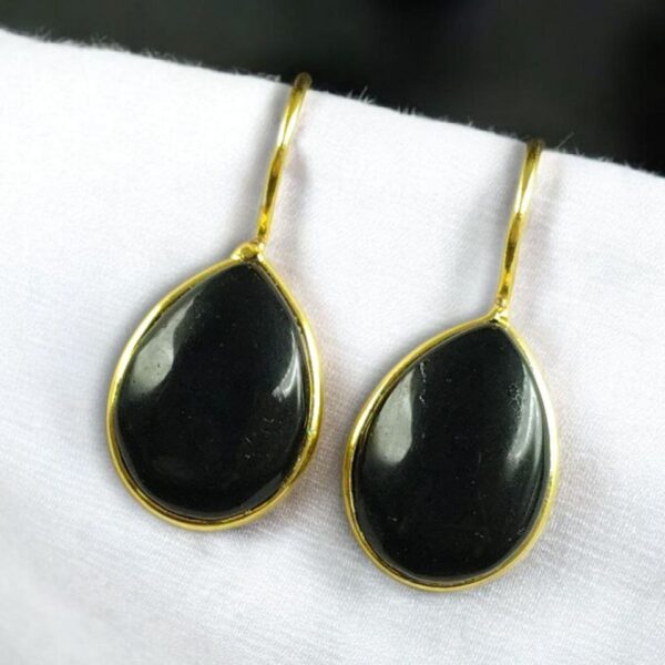 Stylish Drop Shape Dangler Earrings | Best Gold Plated Hook Design for Everyday Wear - "Black"