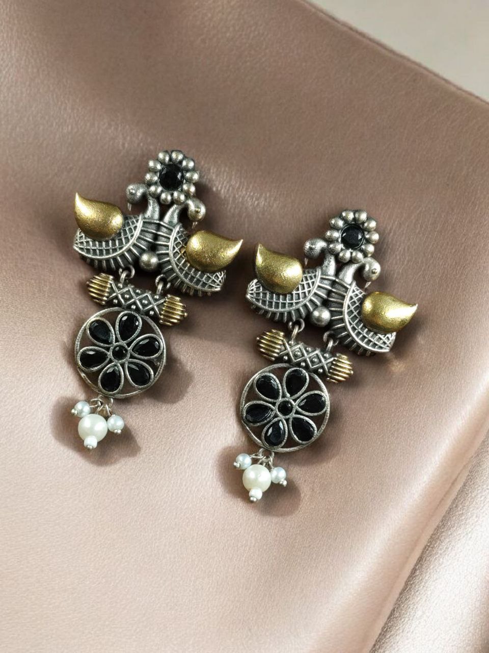 Traditional Two-Tone Bird Earrings | Lightweight Dangler with Pearl & Stone Work Unique Jewelry for Girls - Image 9