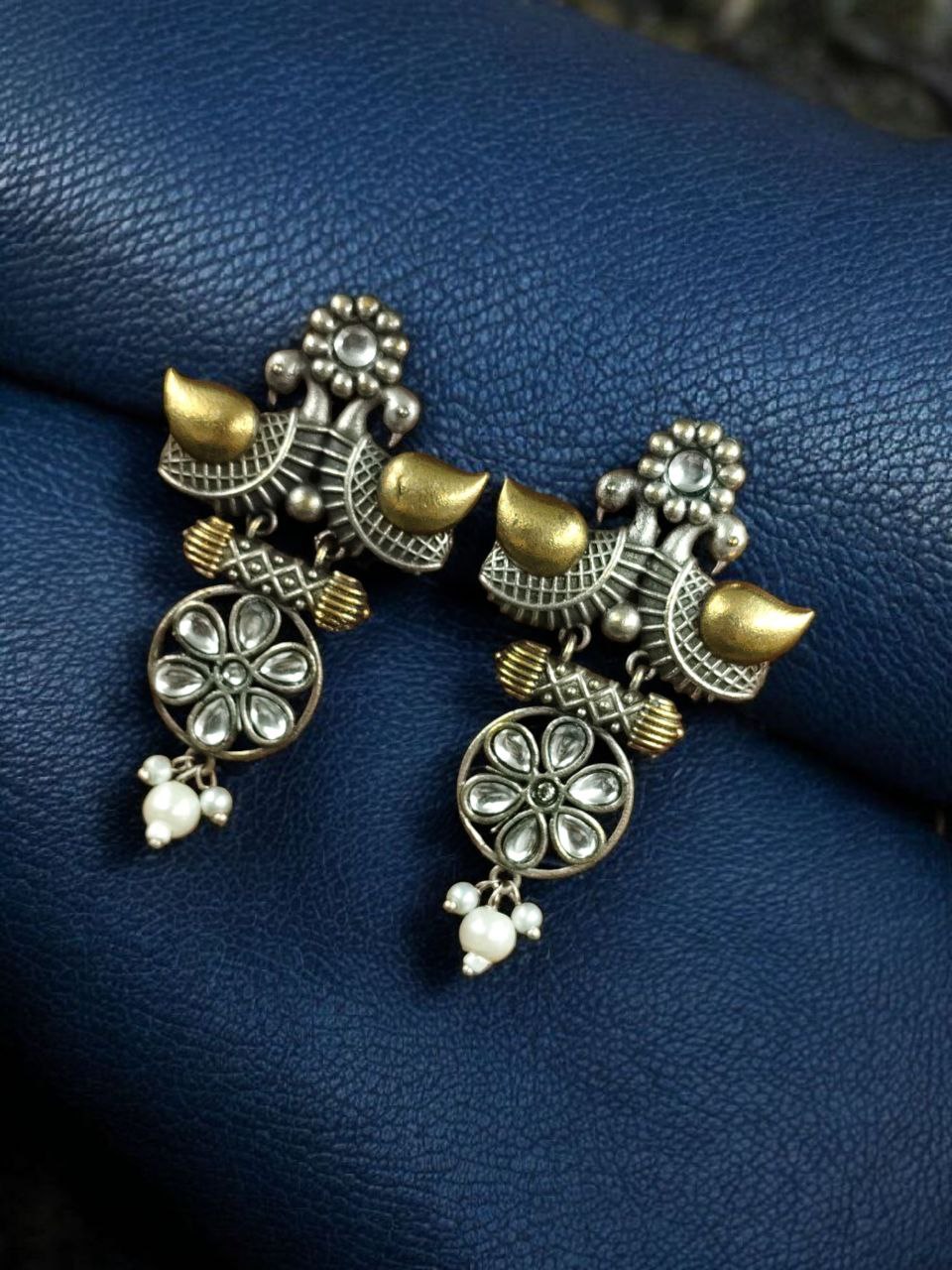 Traditional Two-Tone Bird Earrings | Lightweight Dangler with Pearl & Stone Work Unique Jewelry for Girls - Image 6