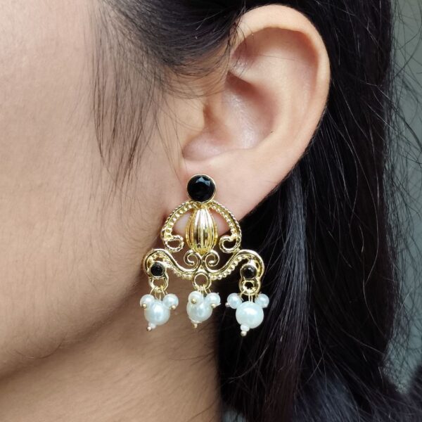 Ethnic Look Alike Gold Plated Earrings | Stone & Pearl Work Unique Design Jewelry - "Black"
