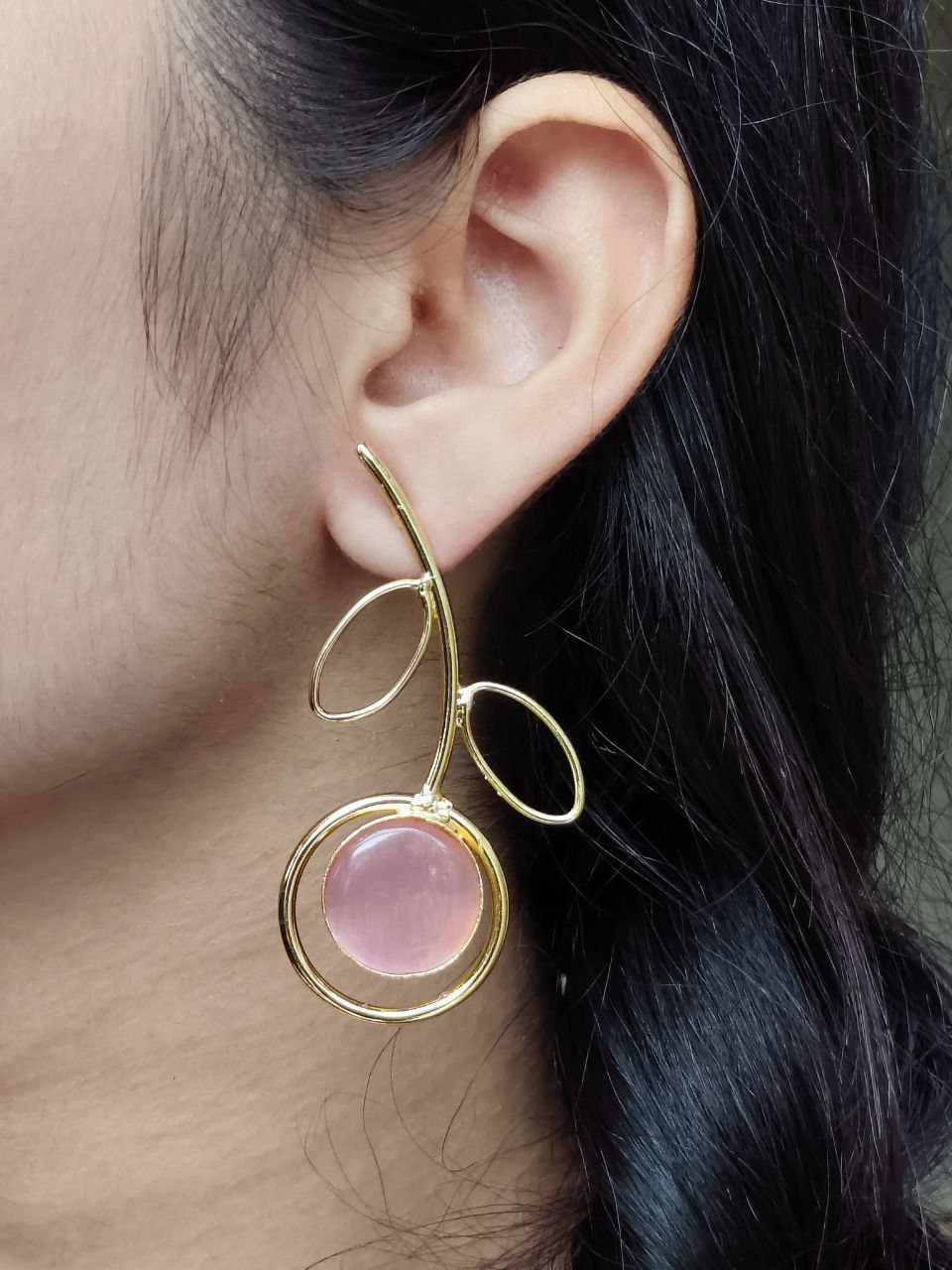 Stylish Lightweight Earrings | Gold Plated Monalisa Stone Unique Party Wear Jewelry