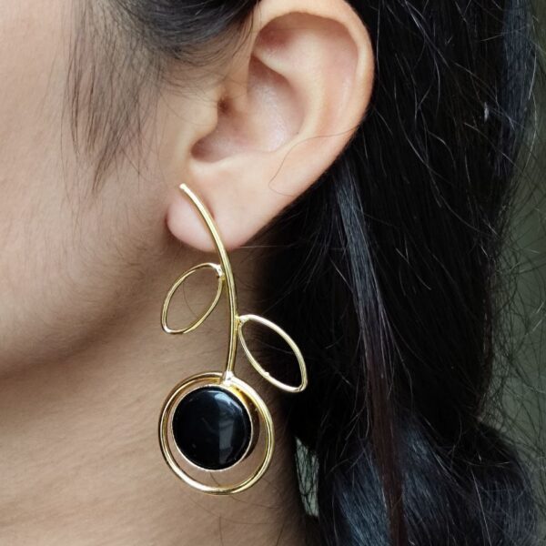 Stylish Lightweight Earrings | Gold Plated Monalisa Stone Unique Party Wear Jewelry - "Black"
