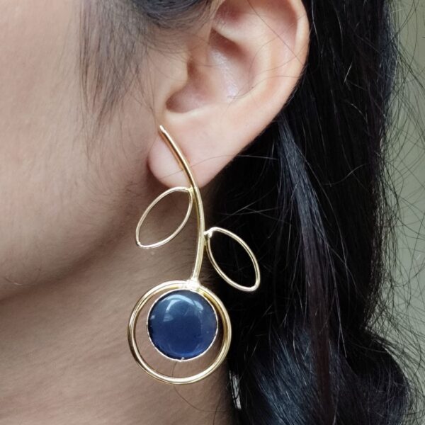 Stylish Lightweight Earrings | Gold Plated Monalisa Stone Unique Party Wear Jewelry - "Blue"