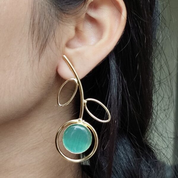 Stylish Lightweight Earrings | Gold Plated Monalisa Stone Unique Party Wear Jewelry - "Mint"