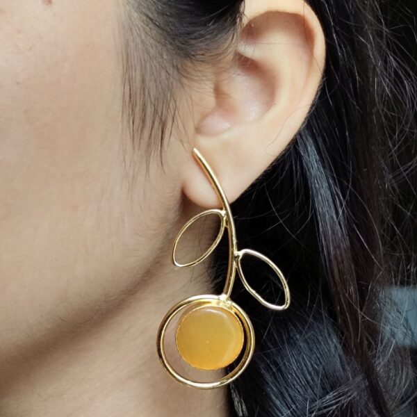 Stylish Lightweight Earrings | Gold Plated Monalisa Stone Unique Party Wear Jewelry - "Yellow"