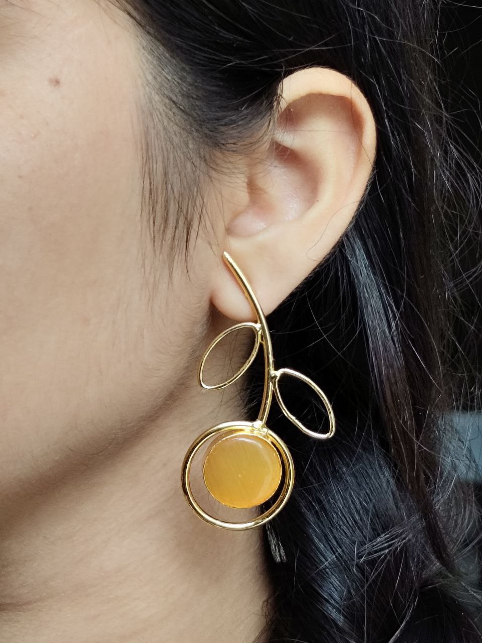 Stylish Lightweight Earrings | Gold Plated Monalisa Stone Unique Party Wear Jewelry - Image 3