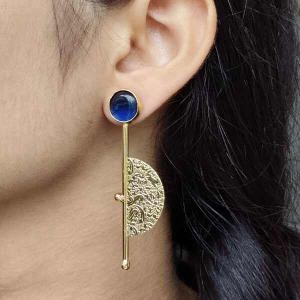 Gold Plated Half Circle Earrings | Stone Work Best Floral Art Jewelry for Ethnic & Western Look - "Blue"