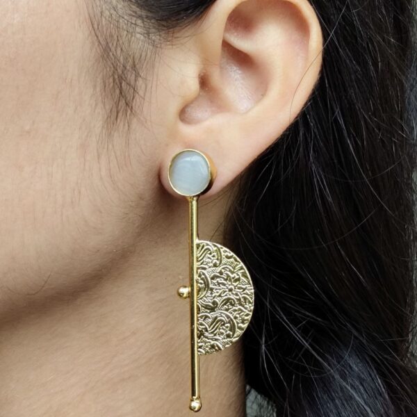 Gold Plated Half Circle Earrings | Stone Work Best Floral Art Jewelry for Ethnic & Western Look - "Grey"