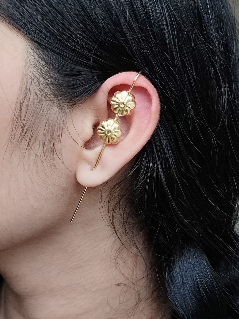 Gold Plated Flower Design Earcuff | Lightweight Daily Wear Best Jewelry for Women