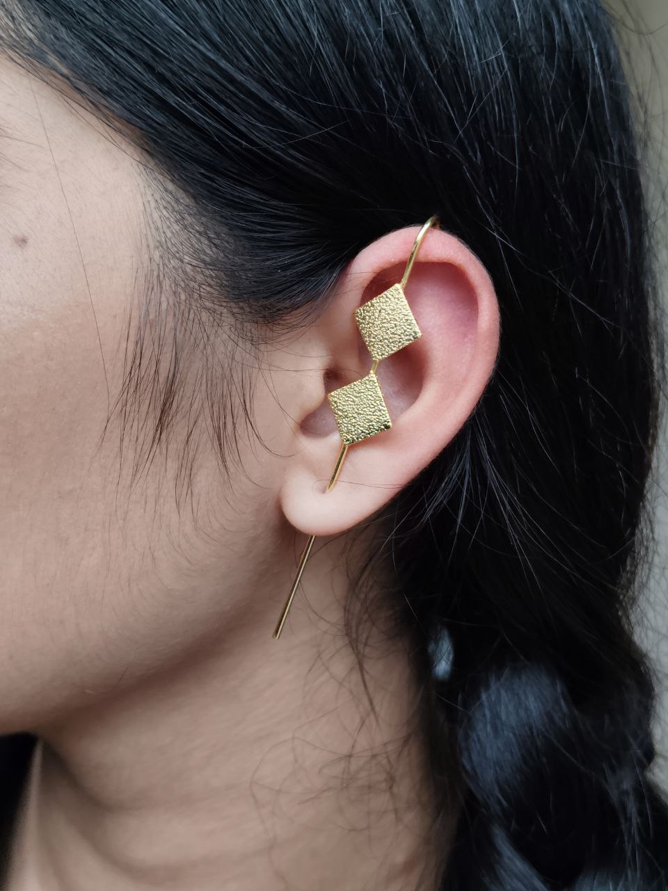 Designer Gold Plated Square Earcuff | Textured Design Amazing Jewelry for Women