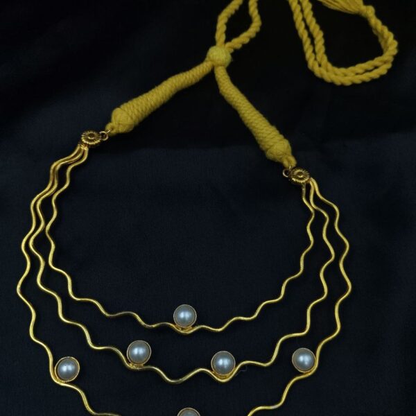 Unique Gold Plated Vintage Look Alike Stone Necklace | Adjustable Thread Ethnic Jewelry - "Yellow"