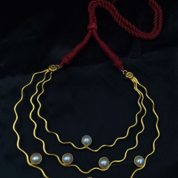 Unique Gold Plated Vintage Look Alike Stone Necklace | Adjustable Thread Ethnic Jewelry - "Maroon"