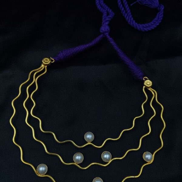 Unique Gold Plated Vintage Look Alike Stone Necklace | Adjustable Thread Ethnic Jewelry - "Amethyst"