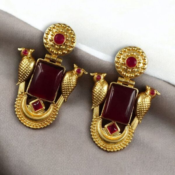 Best Traditional Gold Plated Bird Earrings ? Ethnic Dangler with Vintage Look Jewelry - "Red"