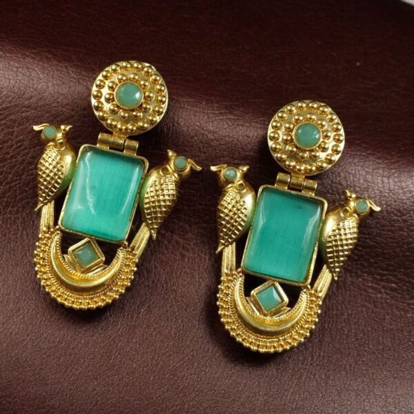 Best Traditional Gold Plated Bird Earrings ? Ethnic Dangler with Vintage Look Jewelry - "Mint"