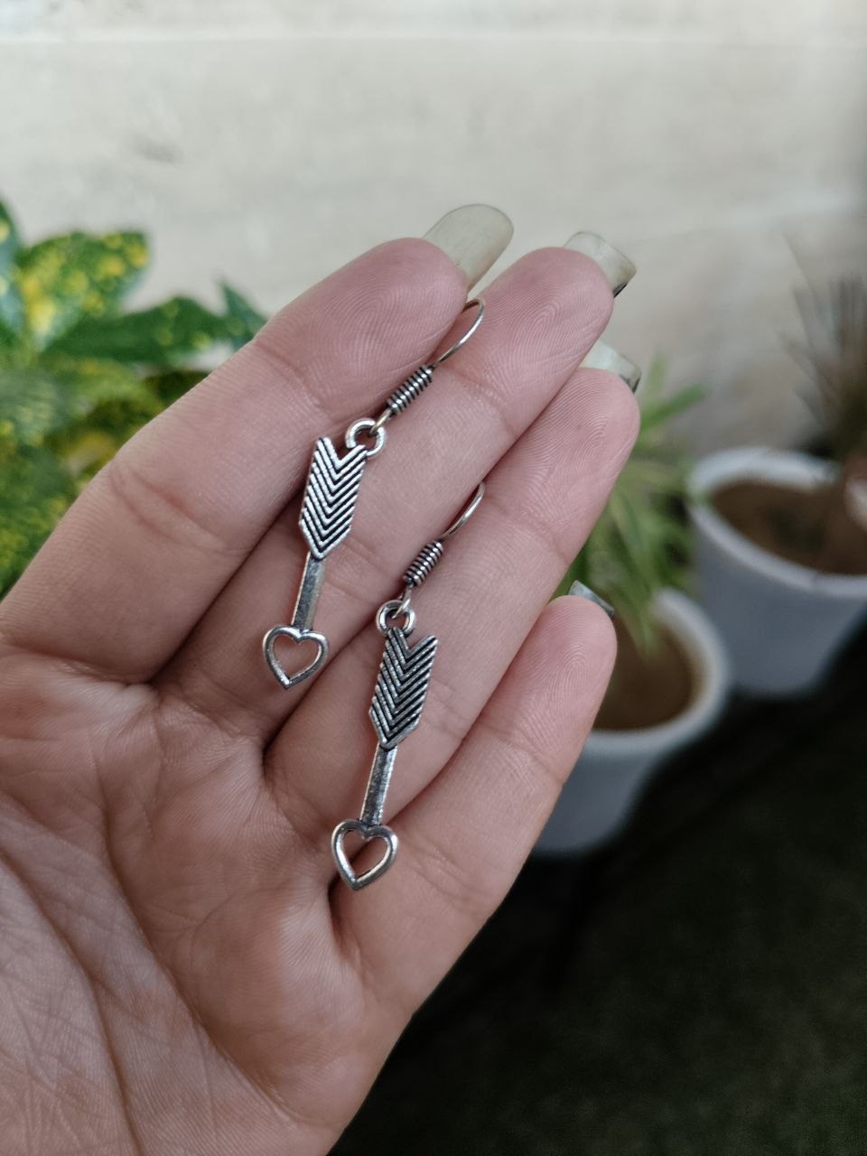 Western Look Heart Arrow Earrings | Lightweight German Silver Dangler Unique Jewelry - Image 3