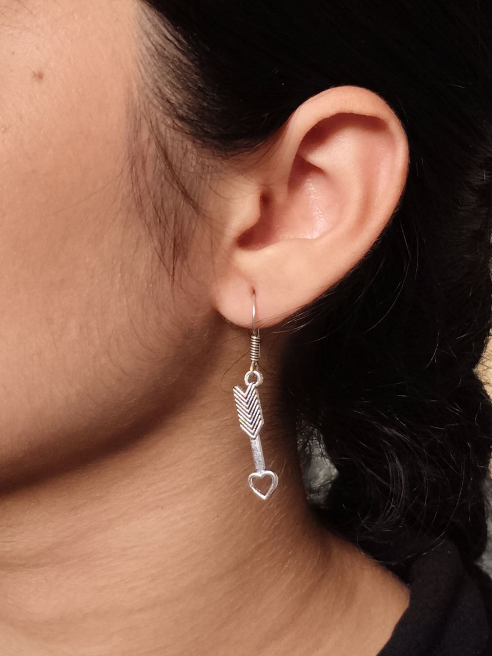 Western Look Heart Arrow Earrings | Lightweight German Silver Dangler Unique Jewelry