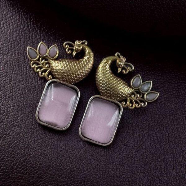 Traditional Look alike Two-Tone Peacock Earrings | Ethnic Stone Work Perfect Jewelry for Women - "Baby Pink"