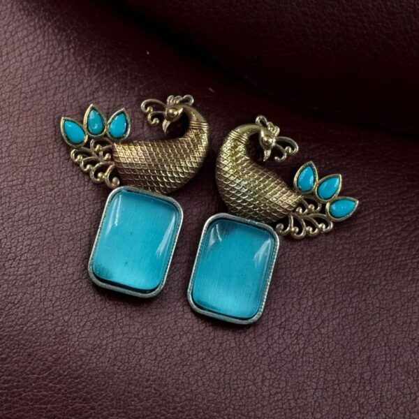 Traditional Look alike Two-Tone Peacock Earrings | Ethnic Stone Work Perfect Jewelry for Women - "Aqua"