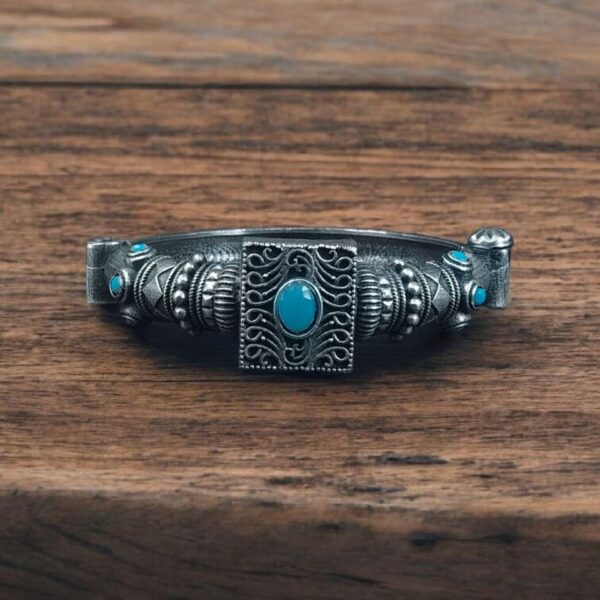 Silver Look Bangle | Free Size Openable Kada | Oxidized Bracelet - "Aqua"