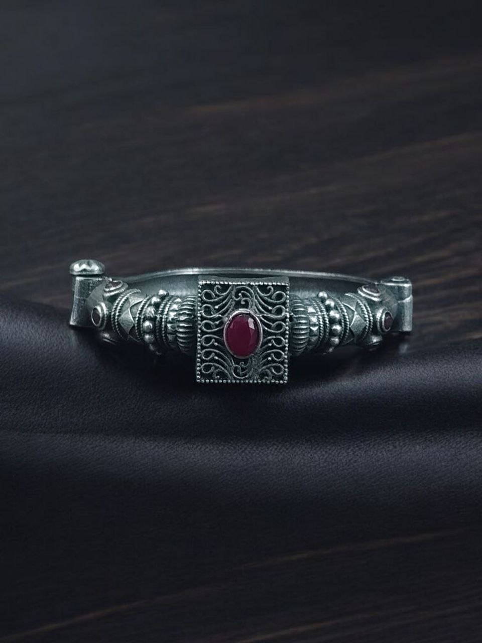 Silver Look Bangle | Free Size Openable Kada | Oxidized Bracelet - Image 13