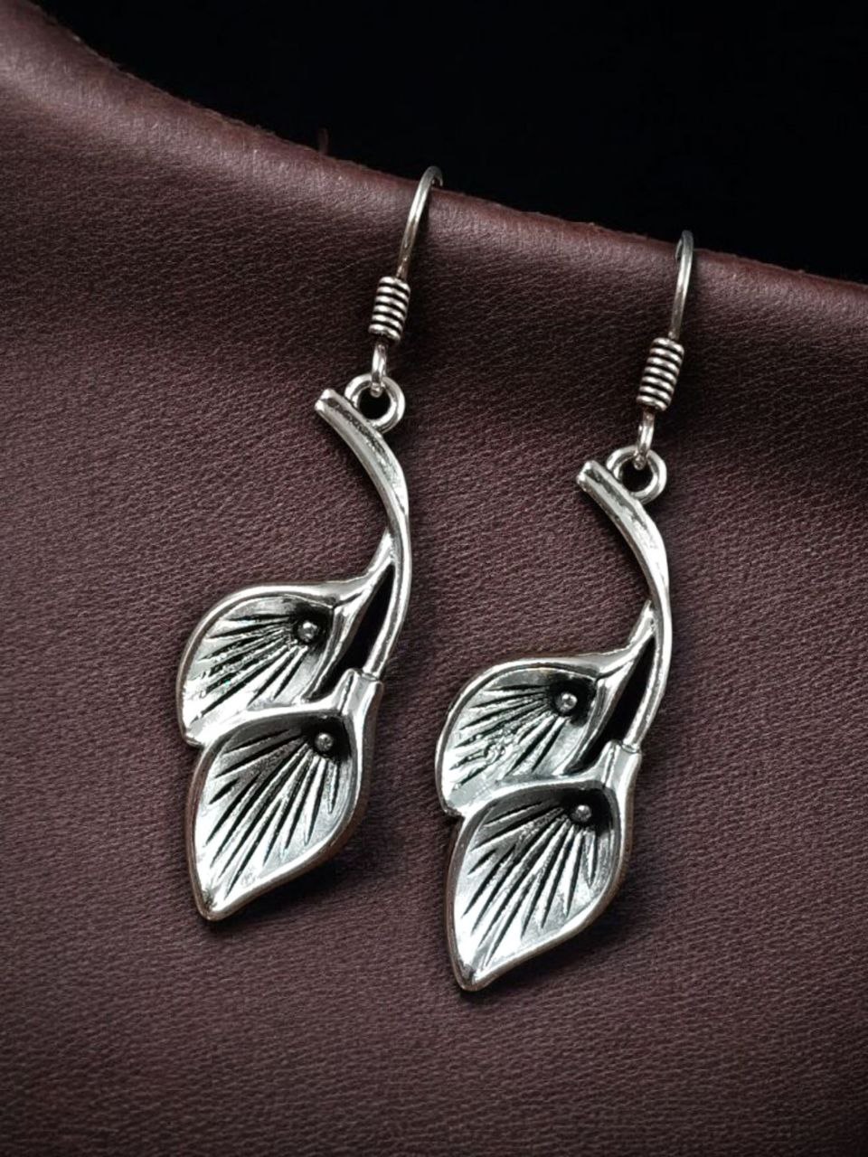 Stylish German Silver Unique Leaf Earrings | Oxidized Hook Dangler Jewelry for Women - Image 4