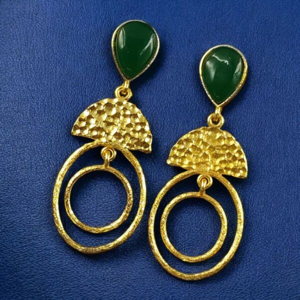 Gold Plated Unique Dangler Earrings | Stone Vintage Look Jewelry for Women - "Green"