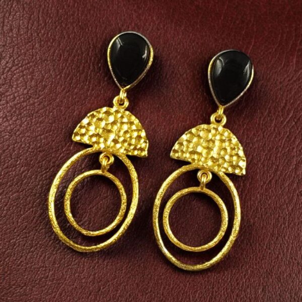 Gold Plated Unique Dangler Earrings | Stone Vintage Look Jewelry for Women - "Black"