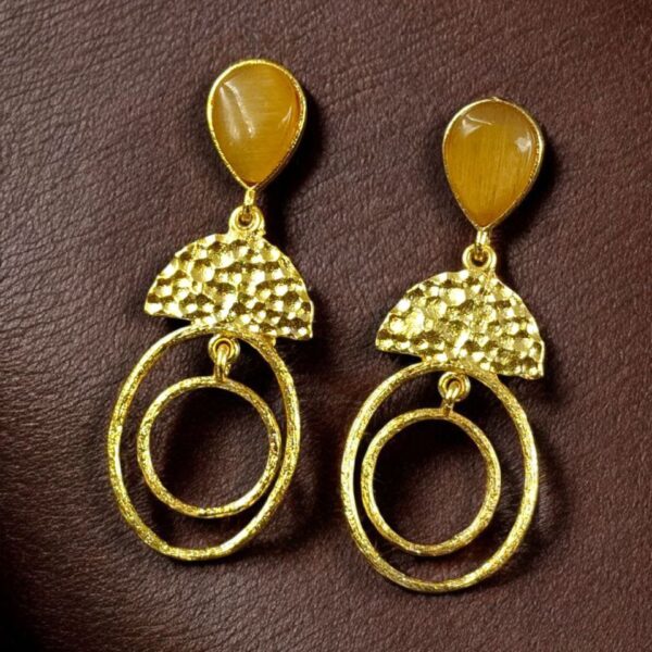 Gold Plated Unique Dangler Earrings | Stone Vintage Look Jewelry for Women - "Yellow"