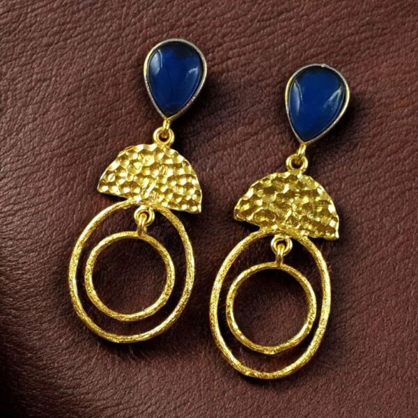 Gold Plated Unique Dangler Earrings | Stone Vintage Look Jewelry for Women - "Blue"