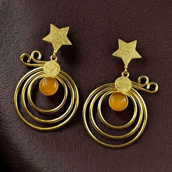 Unique Design Star Earrings | Gold Plated Geometric Stone Dangler Jewelry Gift For Her - "Yellow"