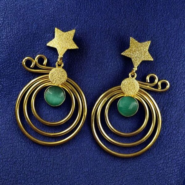 Unique Design Star Earrings | Gold Plated Geometric Stone Dangler Jewelry Gift For Her - "Mint"