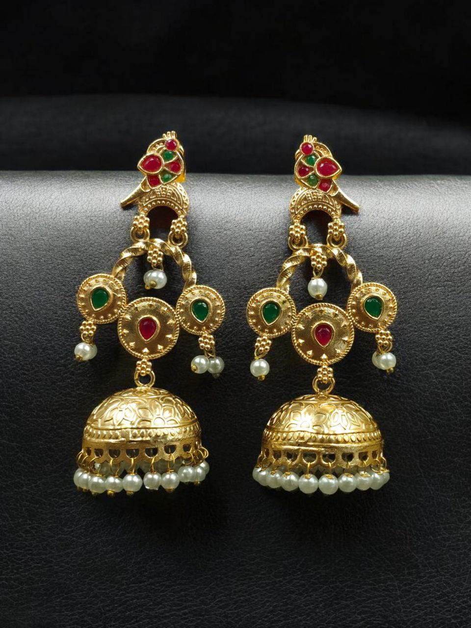 Unique Gold Plated Bird Dangler Earrings | Ethnic Stone & Pearl Work Beautiful Jewelry For Girls - Image 7