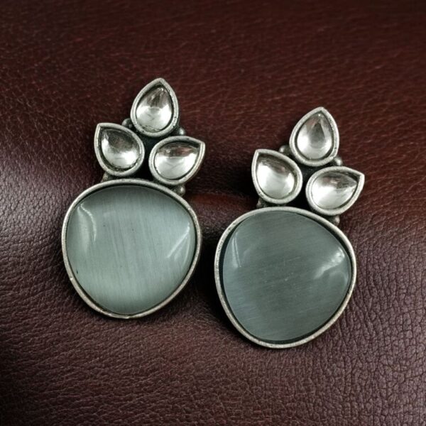 Premium Quality Monalisa Silver Replica Stud Earrings - "Grey"