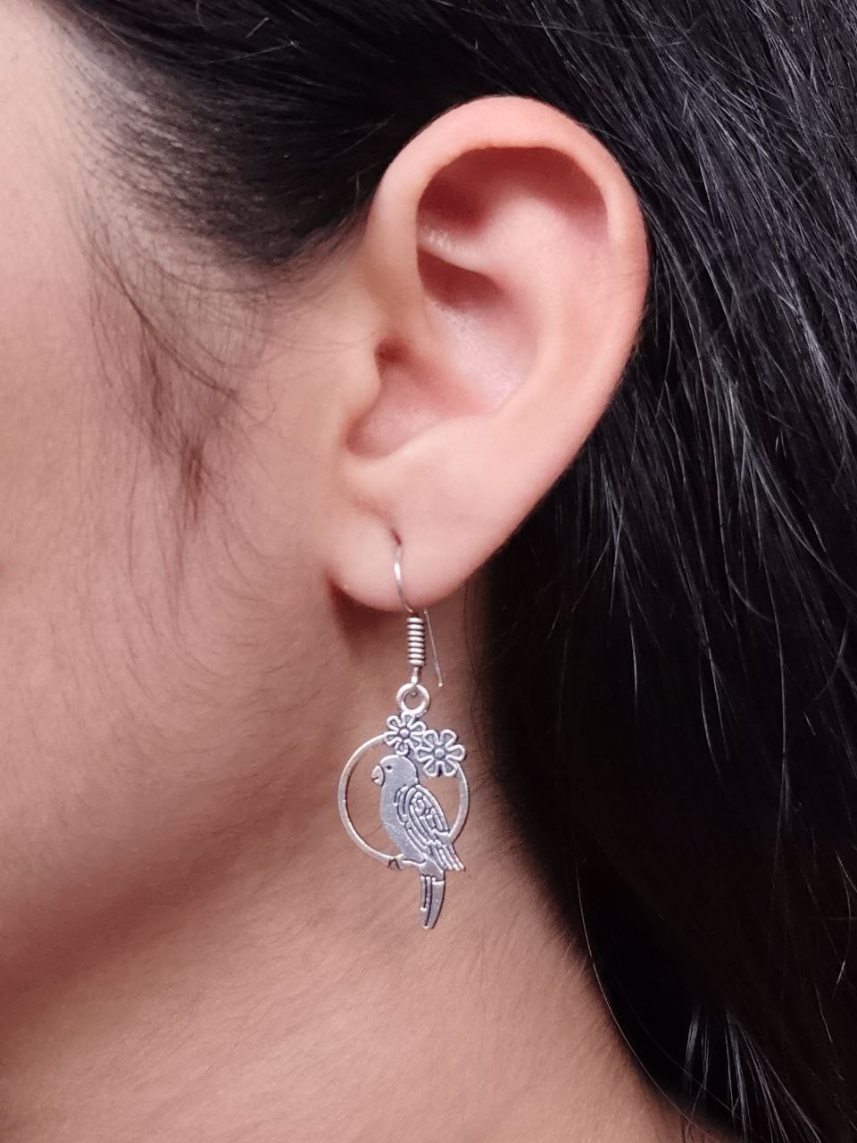German Silver Parrot Earrings | Best Oxidized Hook Jewelry For Girls