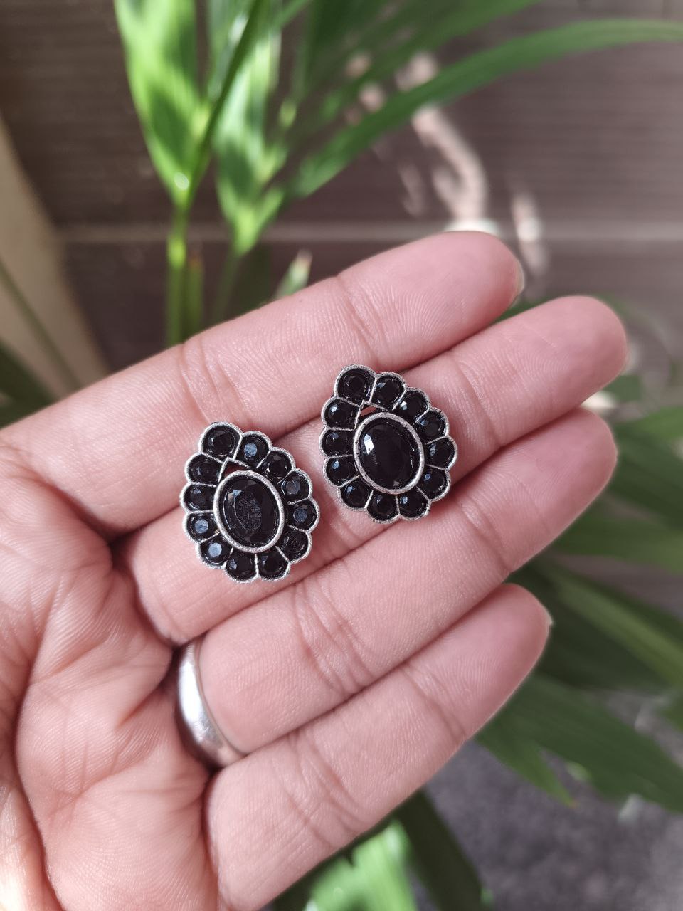 Silver Replica Daily Wear Stud Earrings | Stone Work Beautiful Jewelry for Girls - Image 10