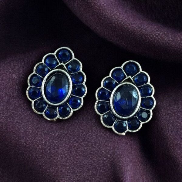 Silver Replica Daily Wear Stud Earrings | Stone Work Beautiful Jewelry for Girls - "Blue"