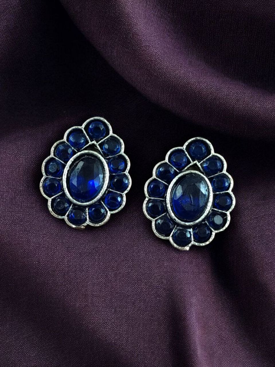 Silver Replica Daily Wear Stud Earrings | Stone Work Beautiful Jewelry for Girls - Image 4