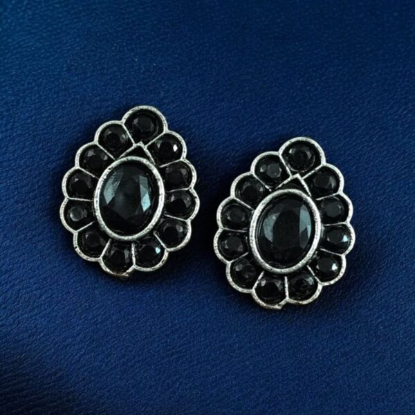 Silver Replica Daily Wear Stud Earrings | Stone Work Beautiful Jewelry for Girls - "Black"