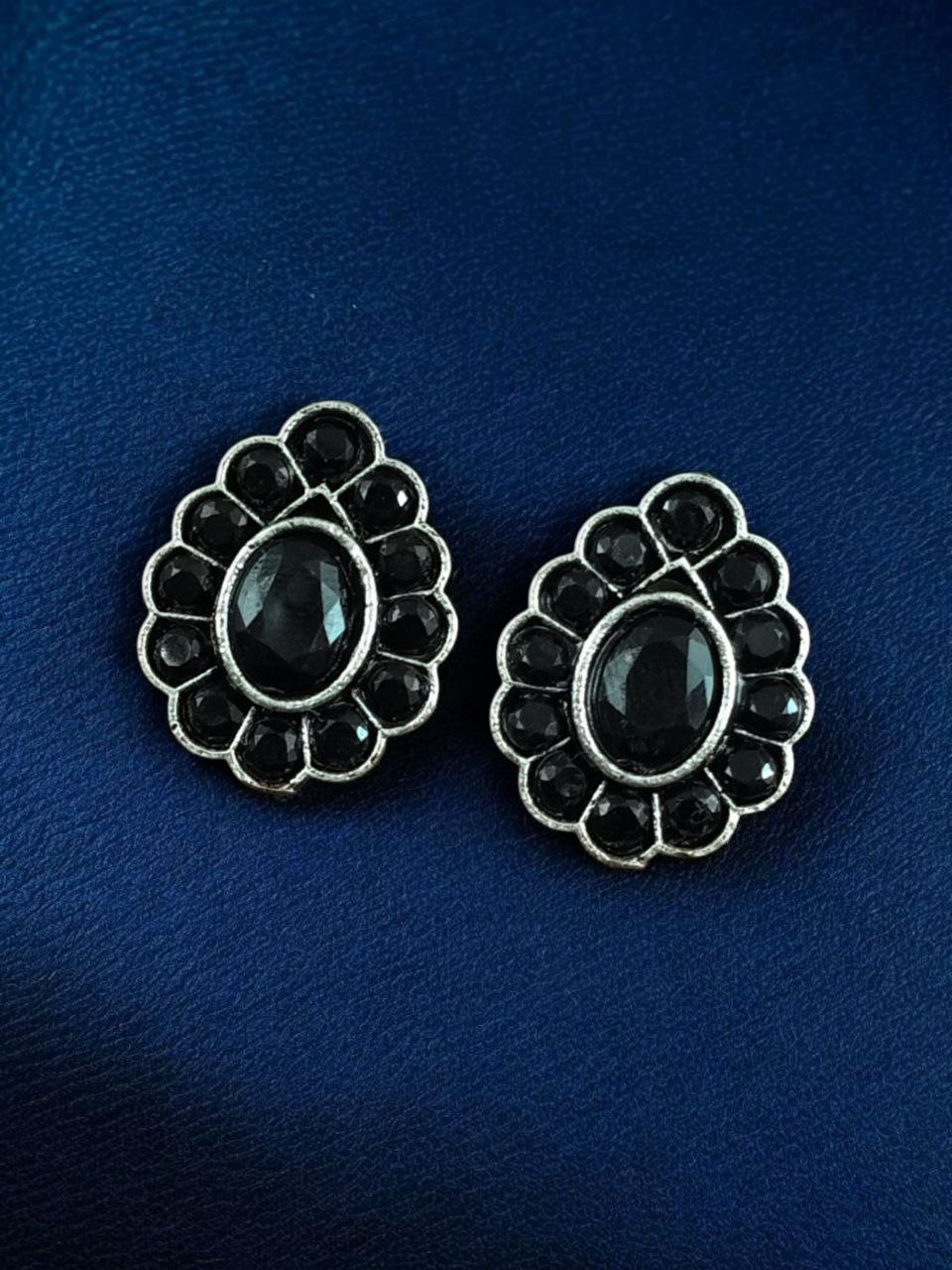 Silver Replica Daily Wear Stud Earrings | Stone Work Beautiful Jewelry for Girls - Image 3