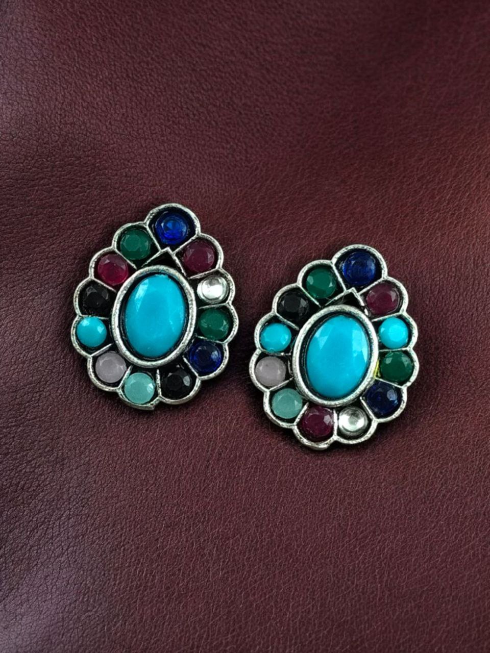 Silver Replica Daily Wear Stud Earrings | Stone Work Beautiful Jewelry for Girls - Image 7