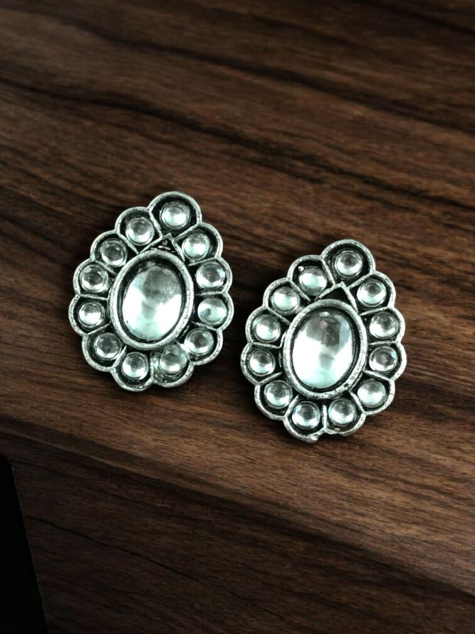 Silver Replica Daily Wear Stud Earrings | Stone Work Beautiful Jewelry for Girls - Image 6
