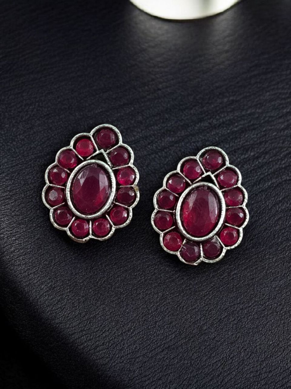 Silver Replica Daily Wear Stud Earrings | Stone Work Beautiful Jewelry for Girls - Image 5