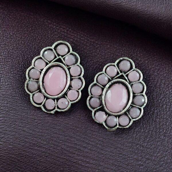 Silver Replica Daily Wear Stud Earrings | Stone Work Beautiful Jewelry for Girls - "Baby Pink"