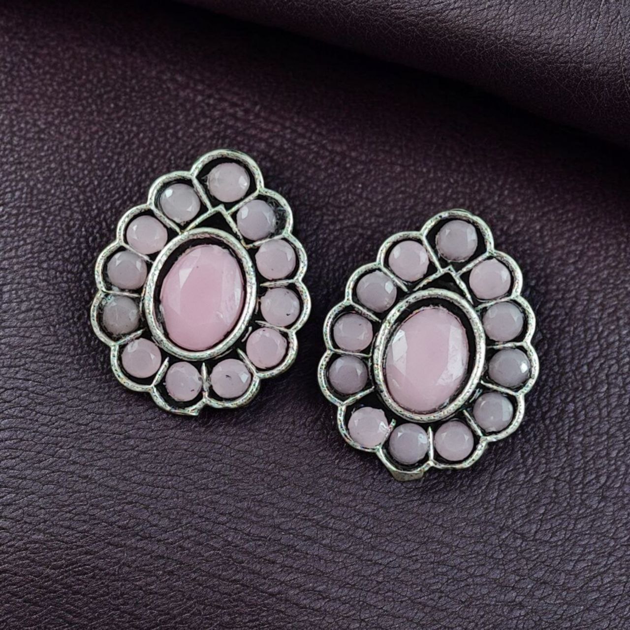 Silver Replica Daily Wear Stud Earrings | Stone Work Beautiful Jewelry for Girls - Image 11